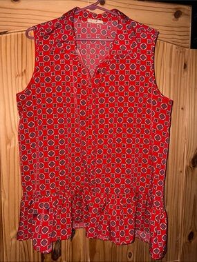 DG2 by Diane Gilman Red Sleeveless Peplum Camisole with Geometric Print